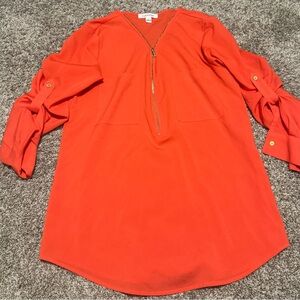 Calvin Klein Vibrant Coral Tunic with Gold Accents